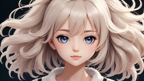 Портрет аниме девушки блондинки с пышной прической