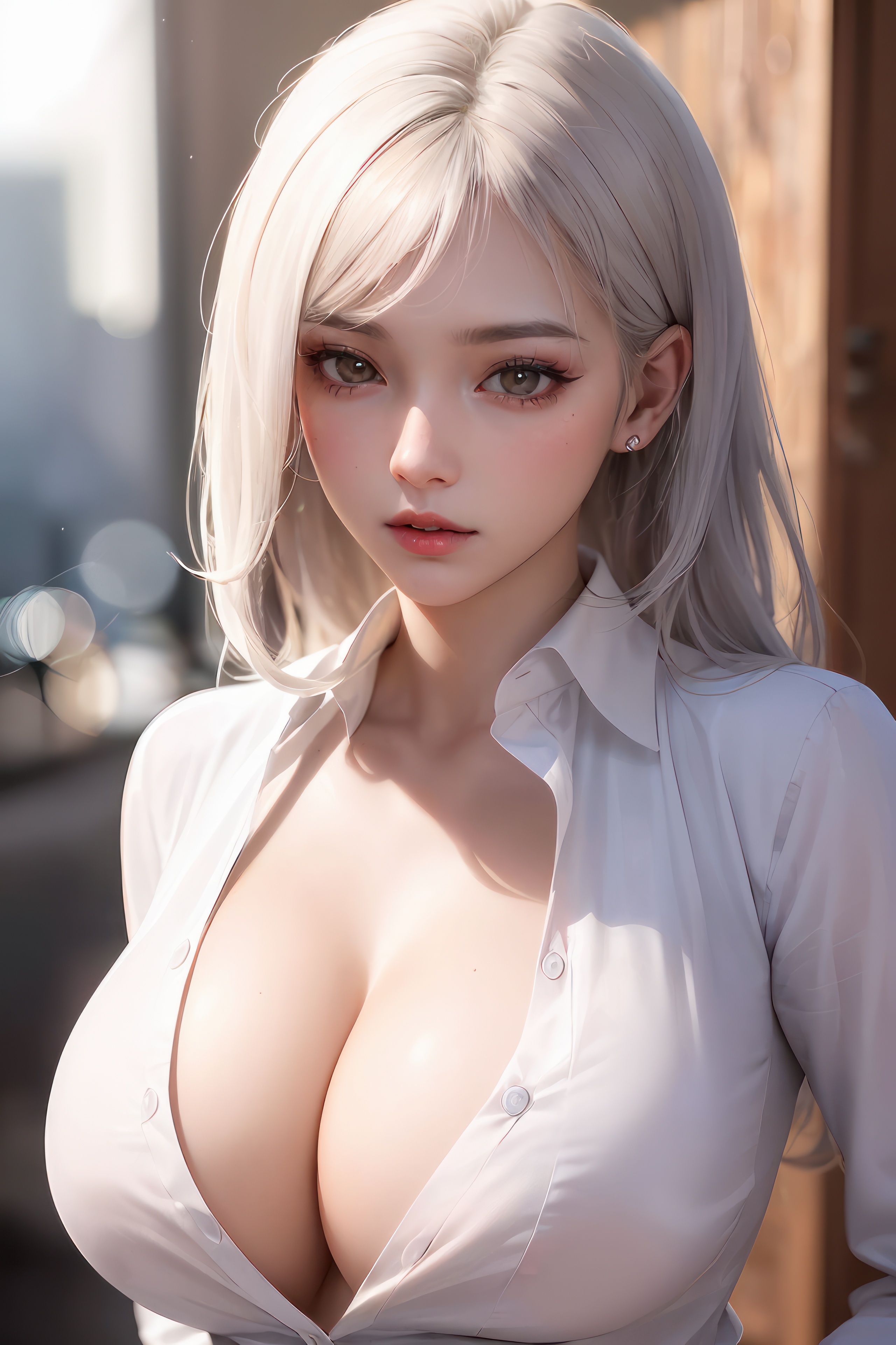 Stunning asian girl in white blouse