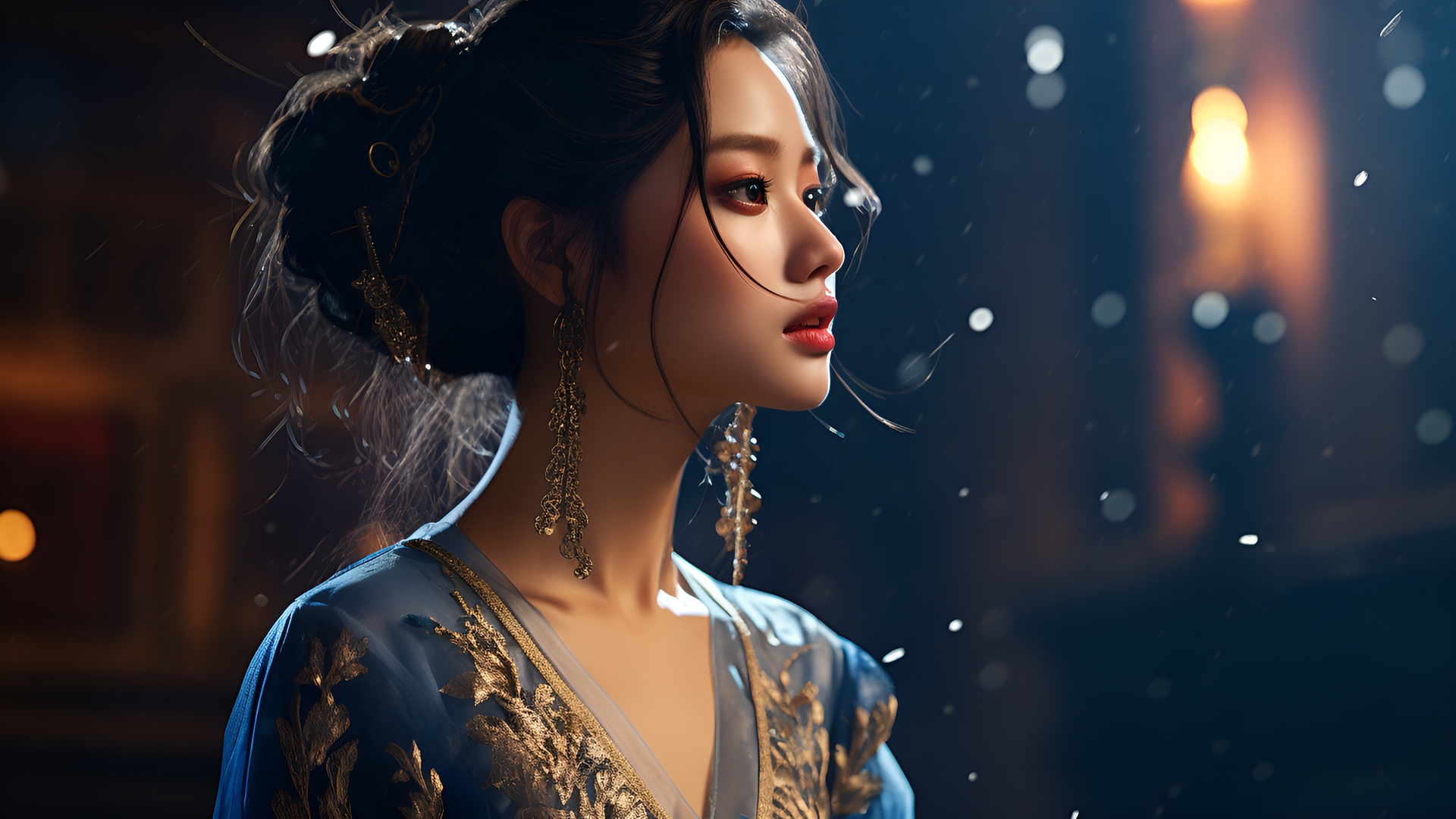Портрет азиатской девушки в платье