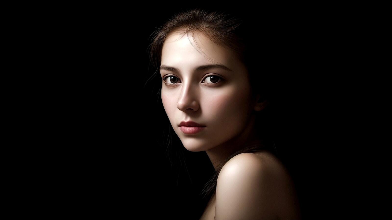 Free photo Portrait of a brown-haired girl on a black background