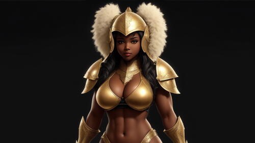 black girl warrior in armor and helmet.