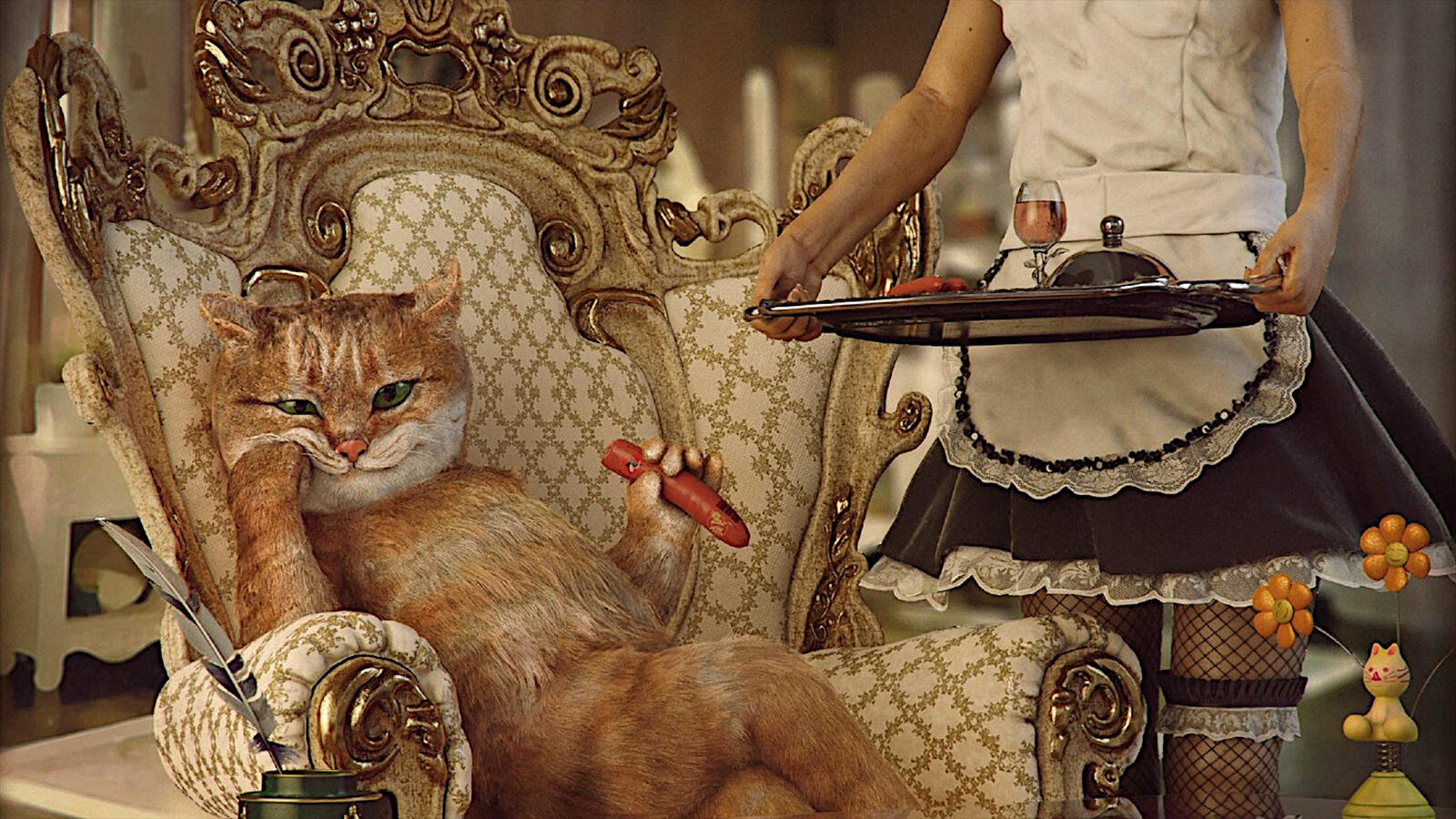 Бесплатное фото Наглый рыжий кот сидит в кресле