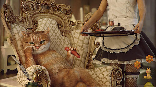 Наглый рыжий кот сидит в кресле