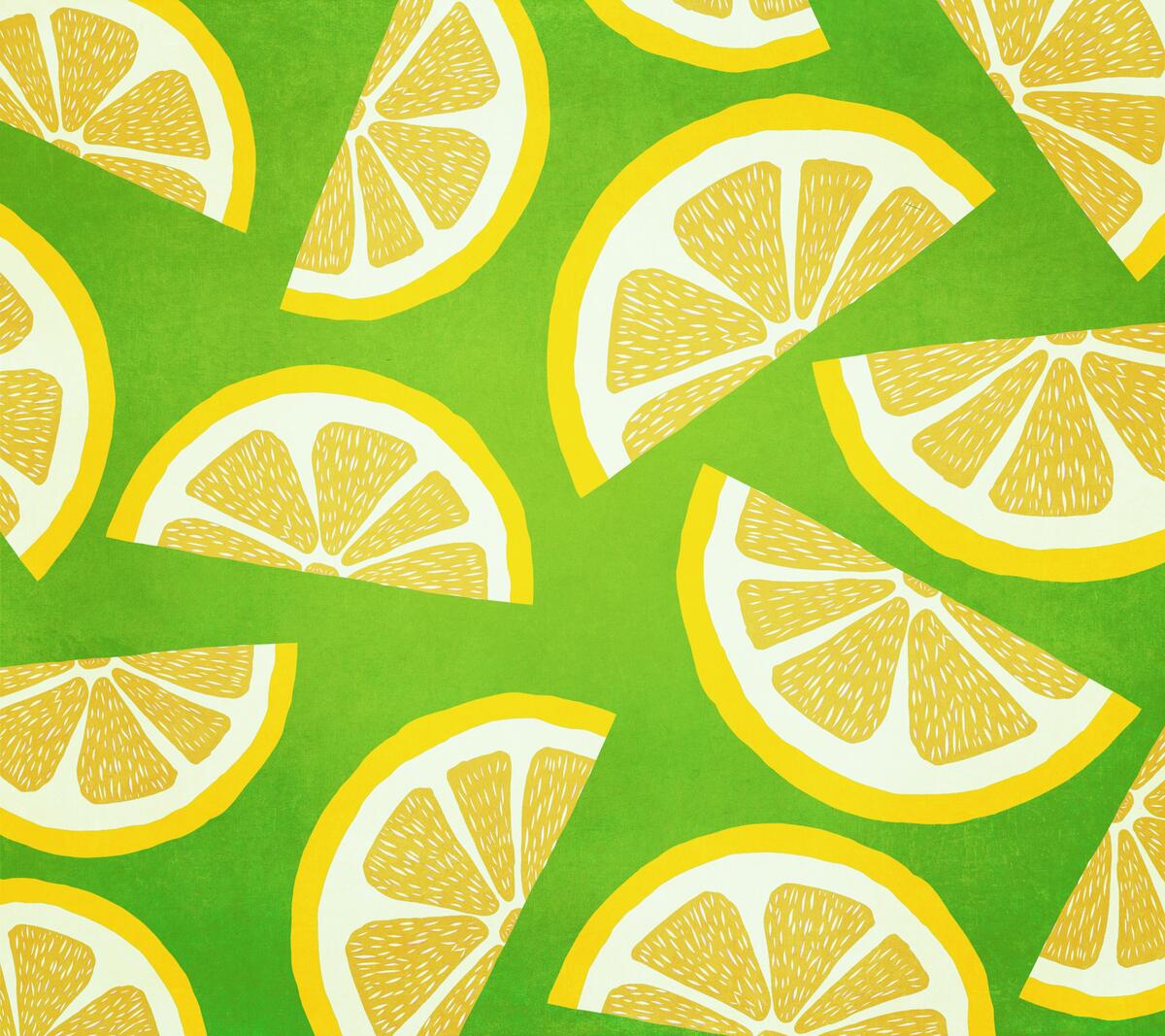 Минималистичный зеленый фон с дольками лимона
