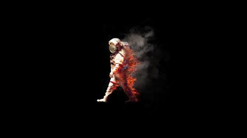 An astronaut on fire