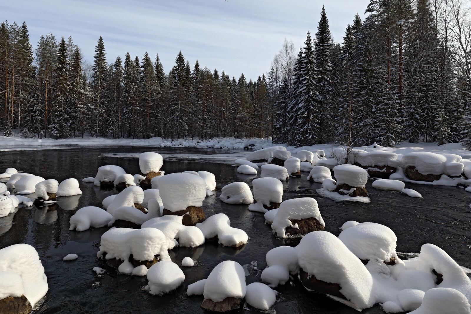 Бесплатное фото Камни в воде покрытые снегом