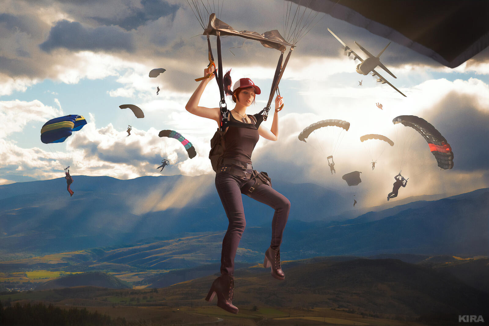 免费照片在《无名小卒》游戏中驾驶降落伞