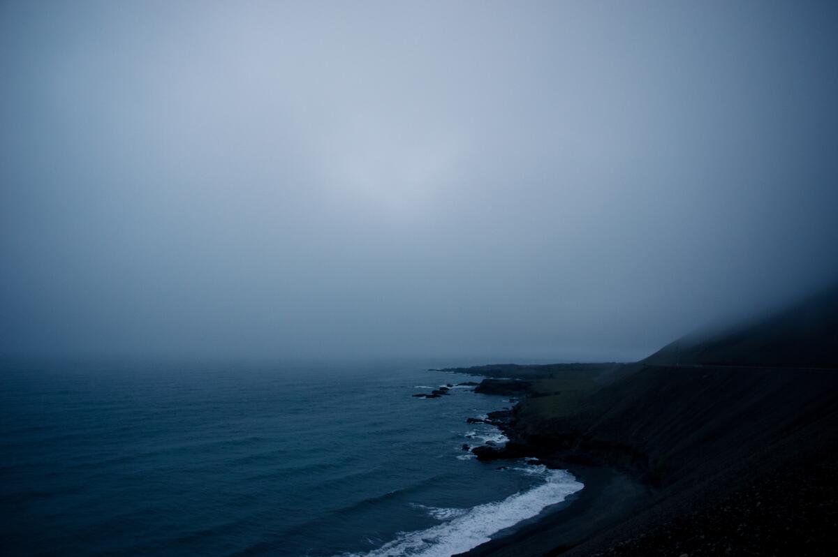 傍晚海岸线上的雾