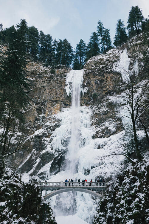 Waterfall from the cliff in winter