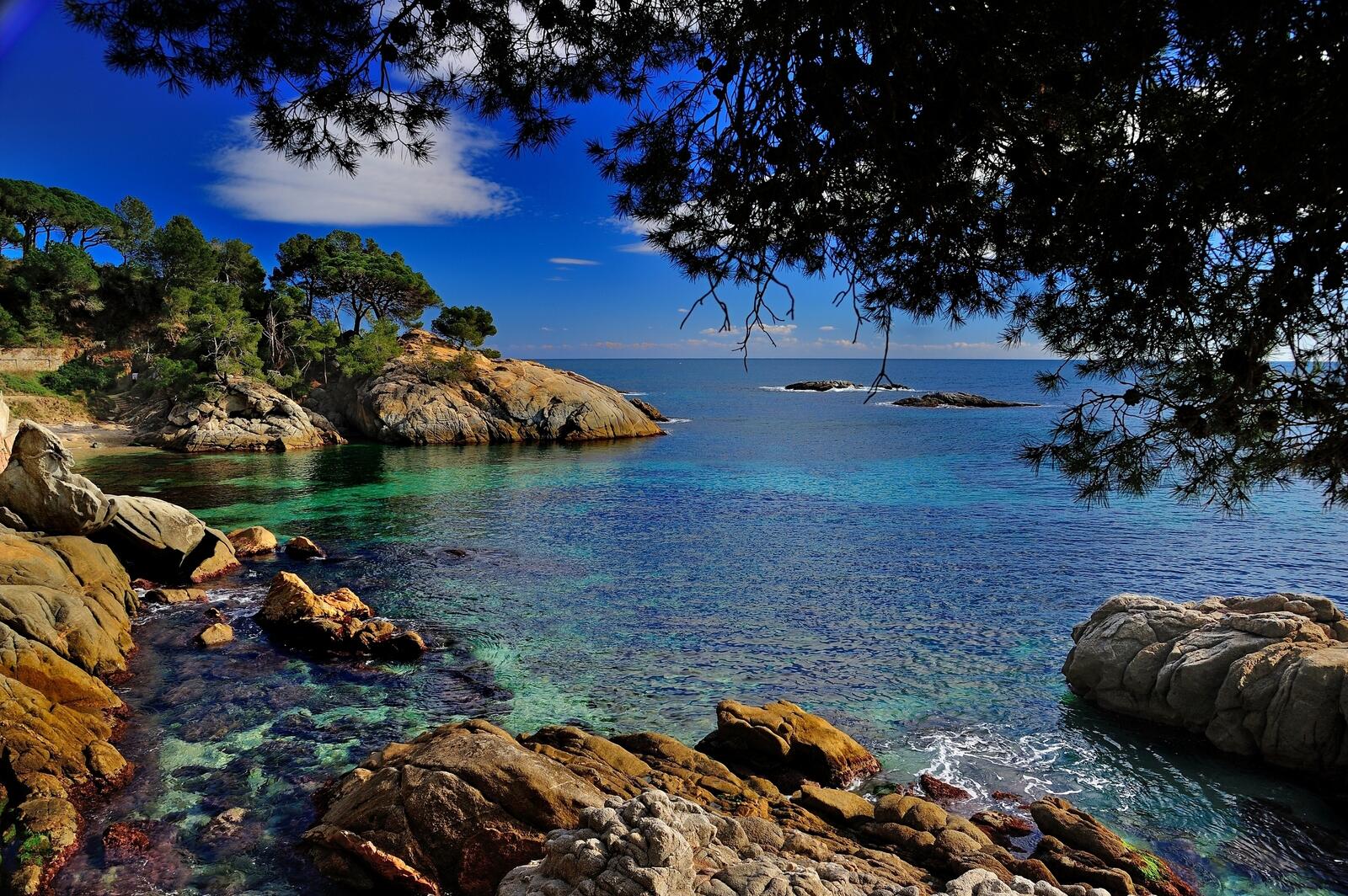 Бесплатное фото Скалистый пляж в Испании