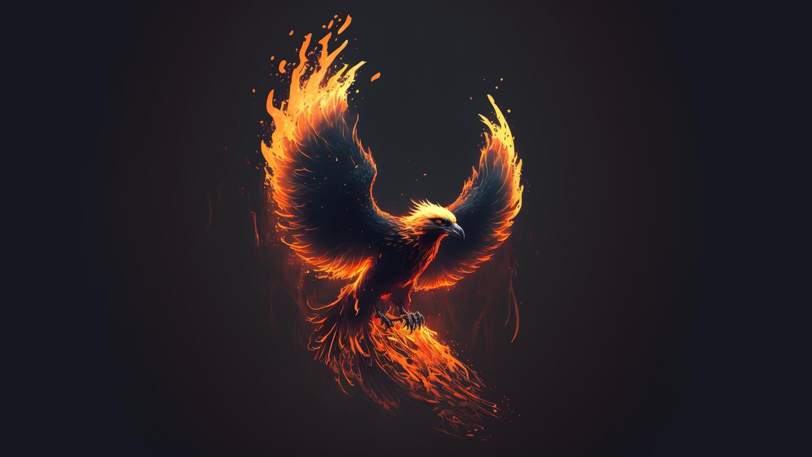 Бесплатное фото Фэнтезийная огненная птица с расправленными крыльями