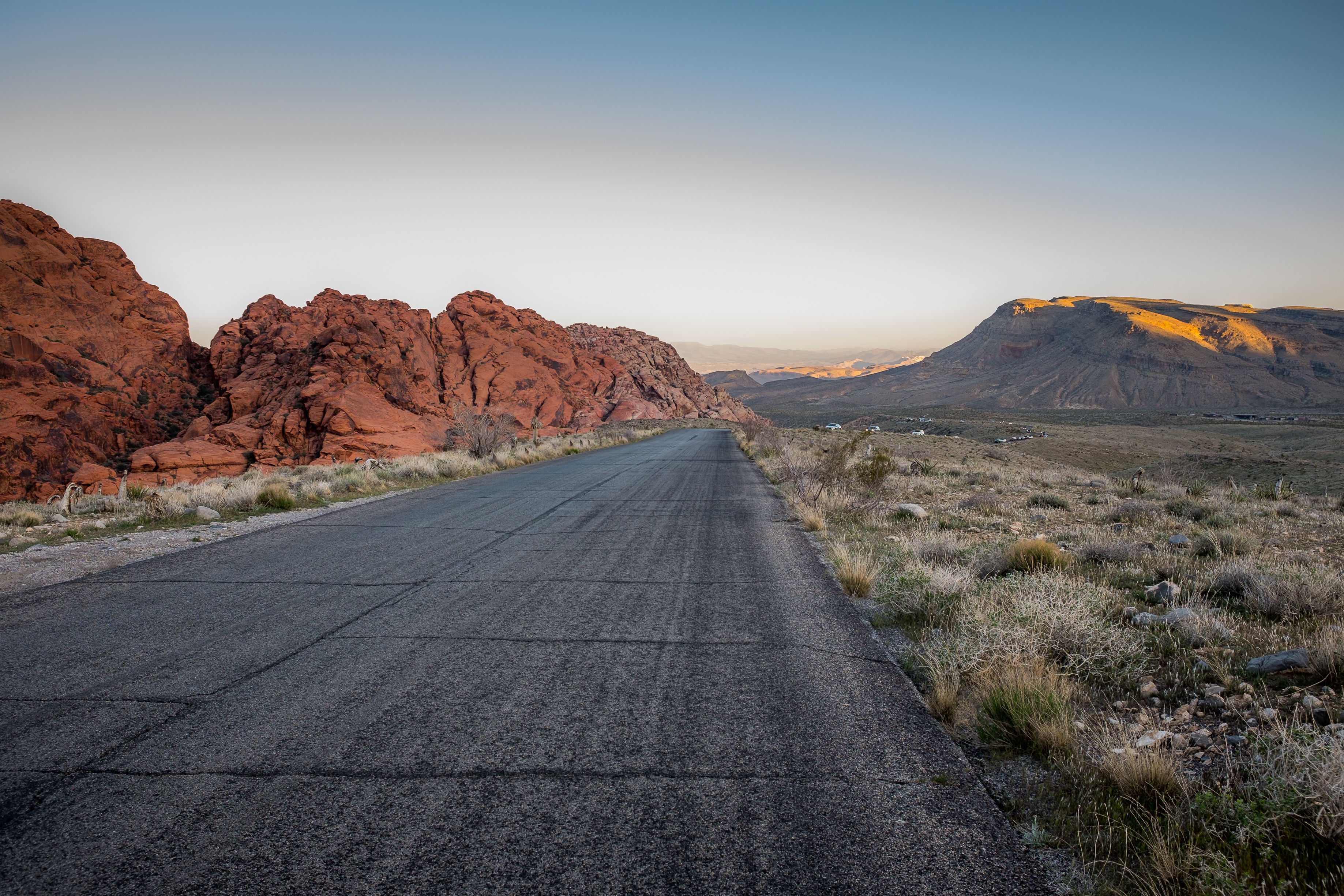 A deserted paved road in America.