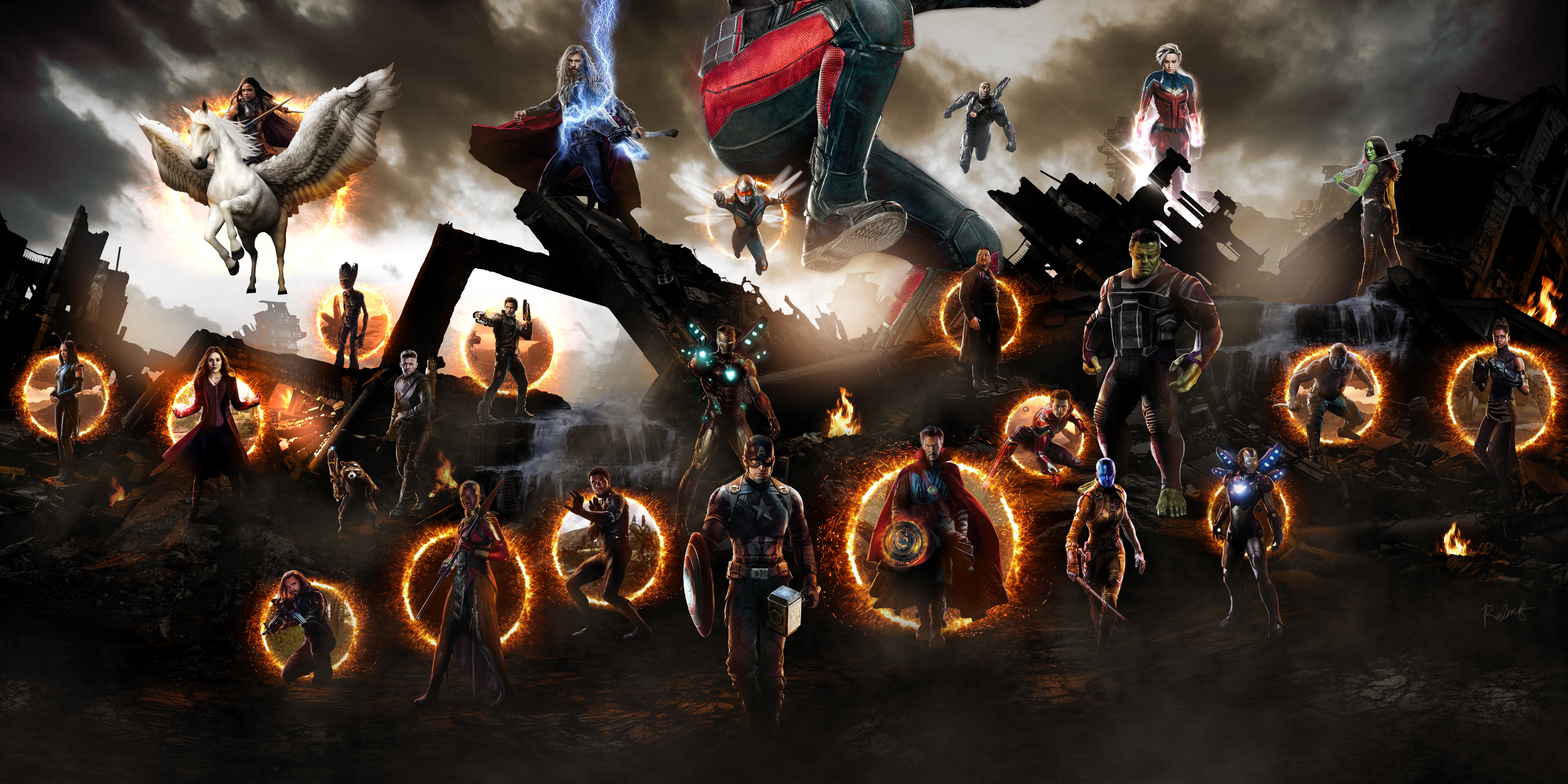 Free photo All characters from the movie Avengers finale