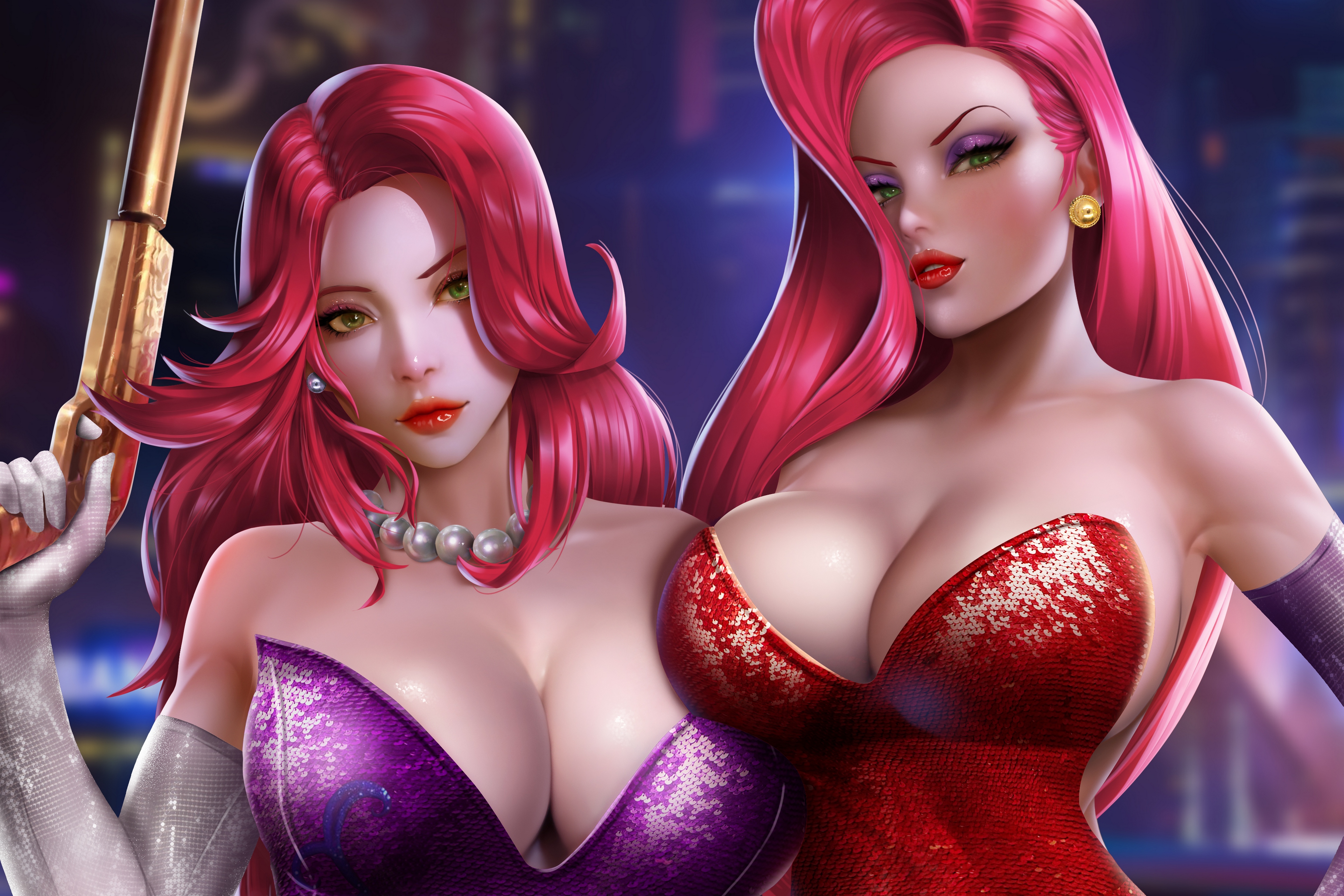 Two dangerous ladies in sexy clothes