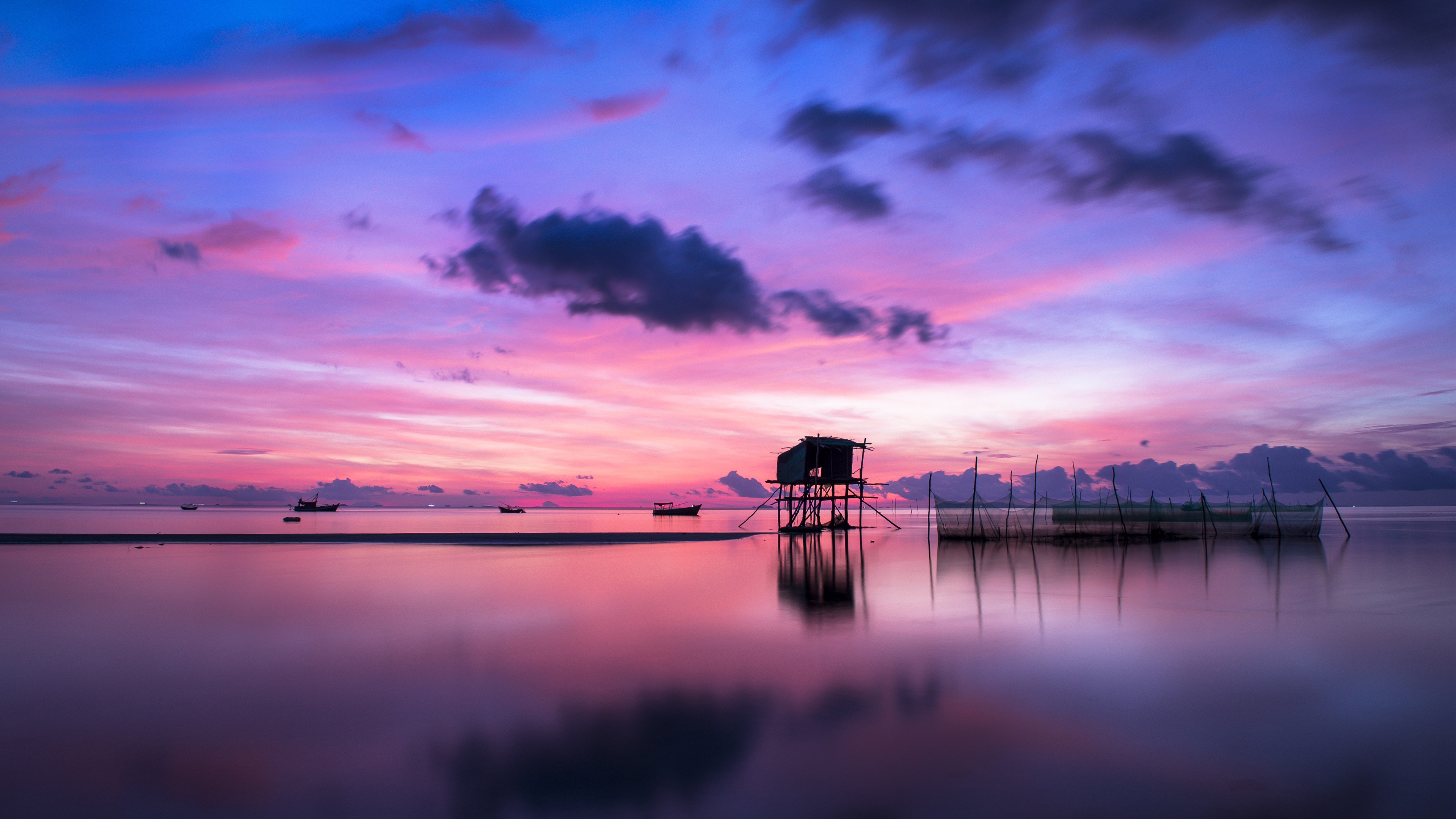 免费照片海边的紫色夕阳
