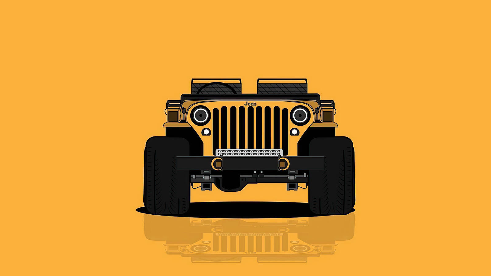 Бесплатное фото Нарисованный джип на желтом фоне