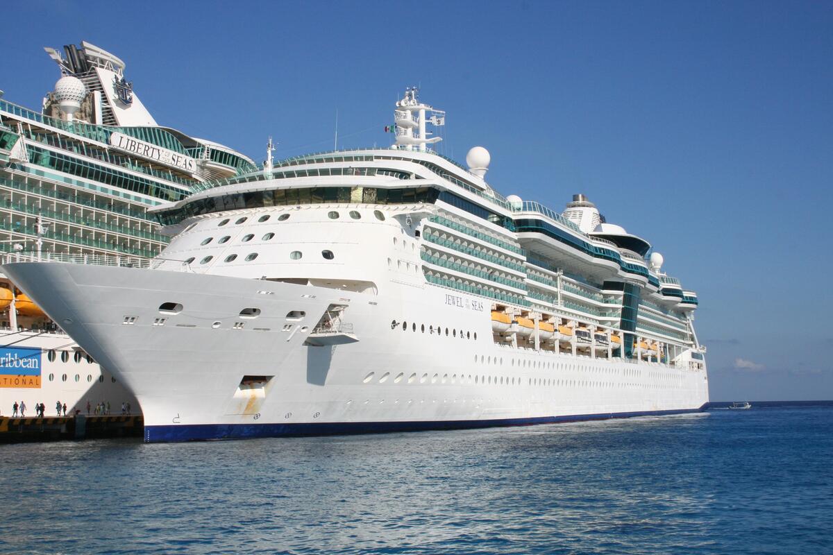 A big white cruise ship