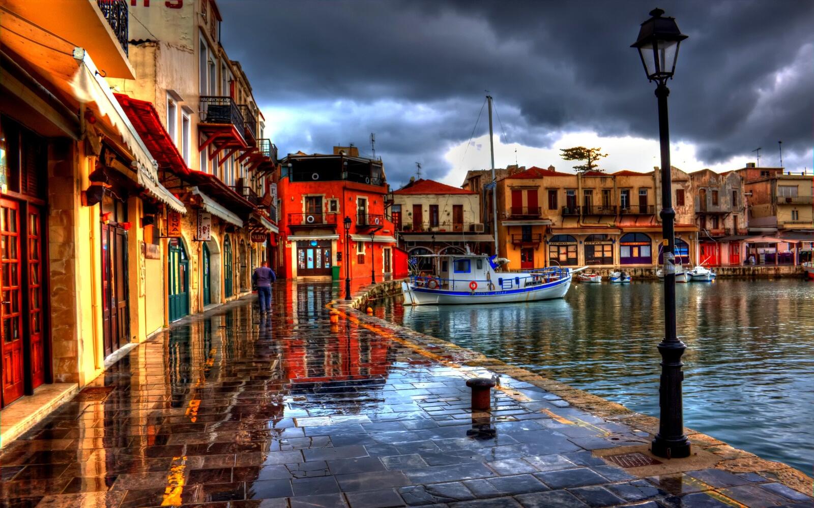 Free photo A river overflowed its banks in the streets of Greece