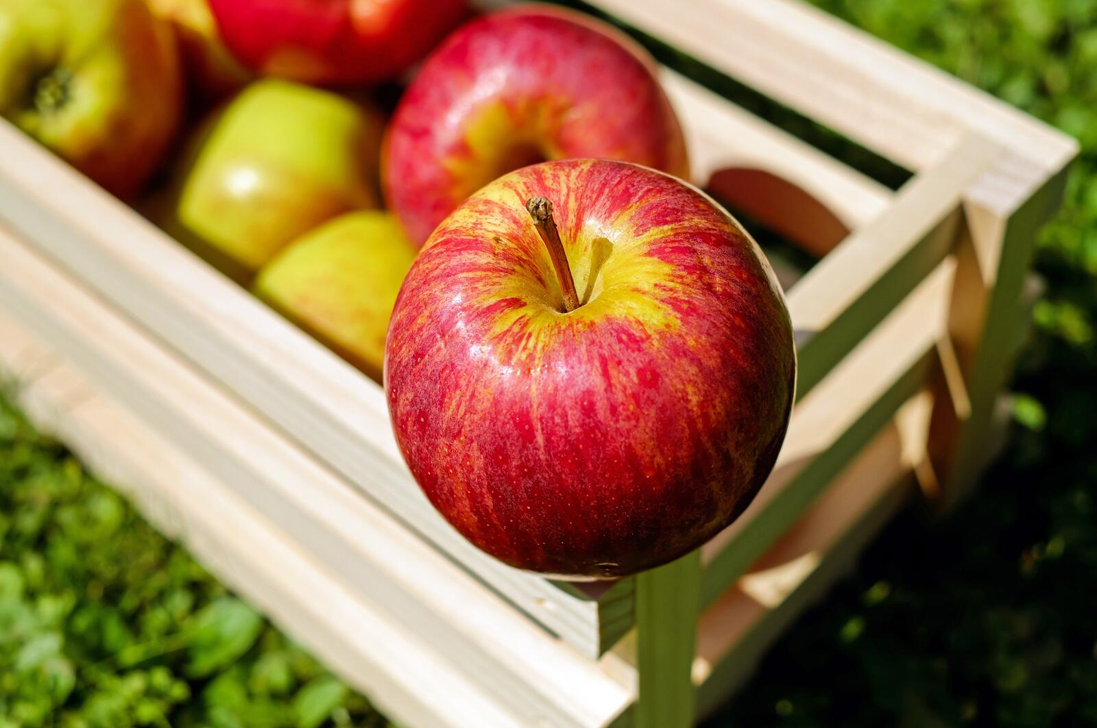 Бесплатное фото Ящик с красными яблоками