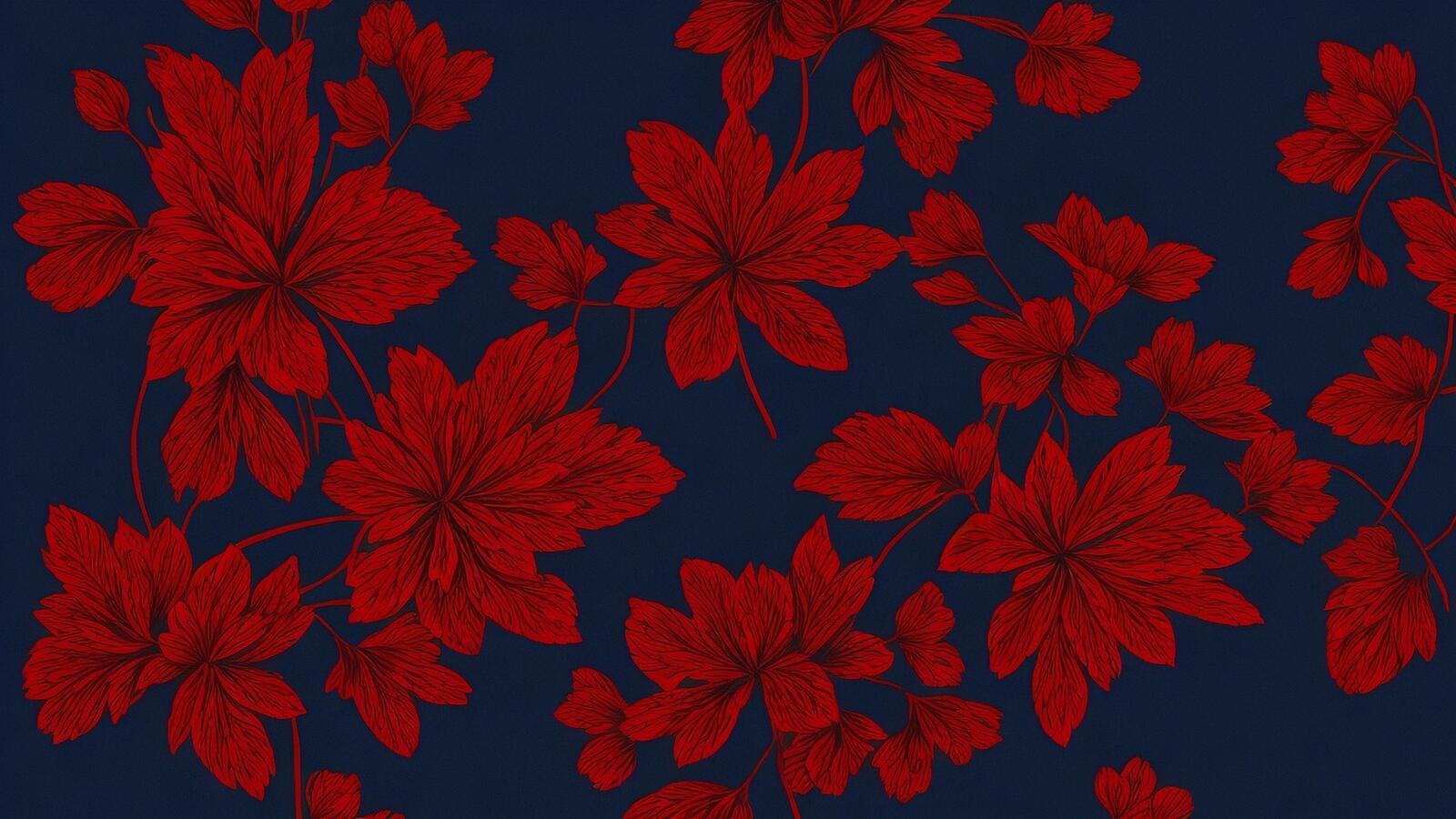 Free photo Drawing of red leaves on a dark blue background