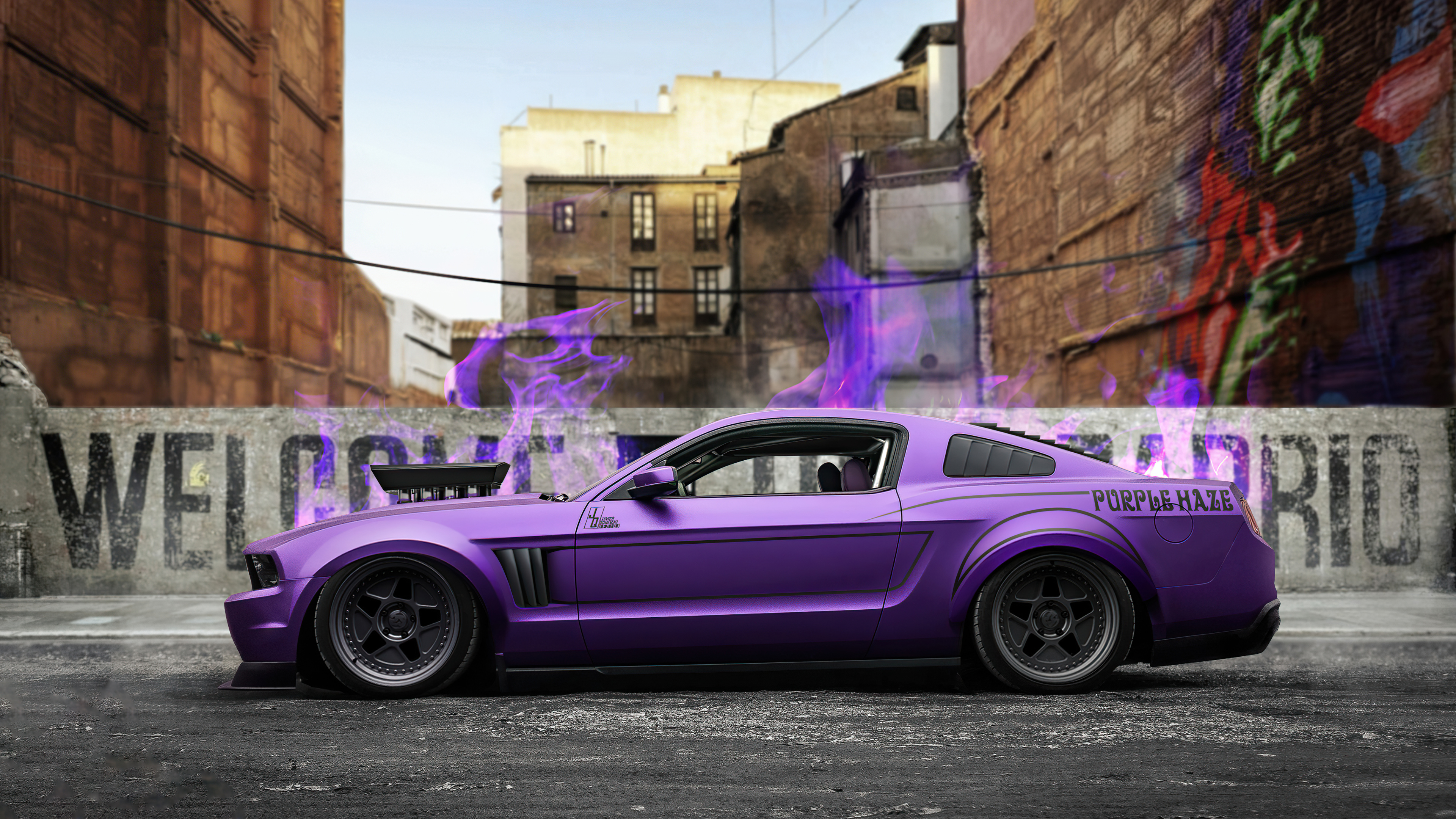 Бесплатное фото Ford Mustang фиолетового цвета