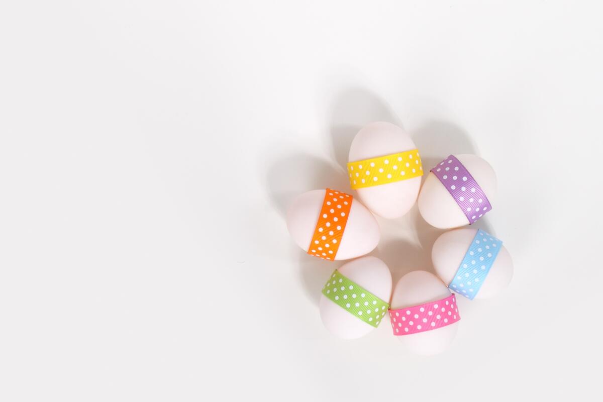 Colored ribbons on Easter eggs