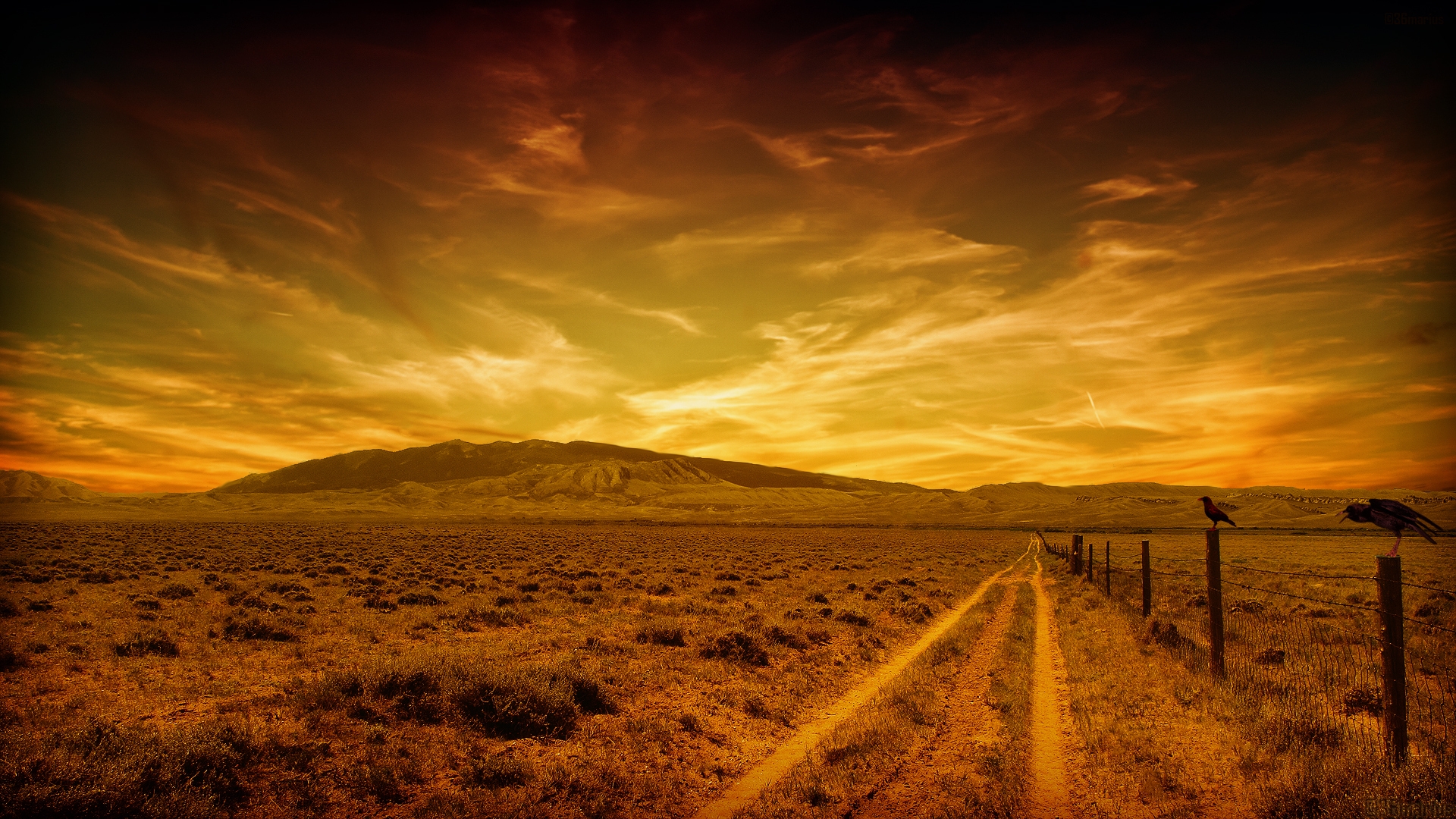 Красочный закат с облаками в пустыне