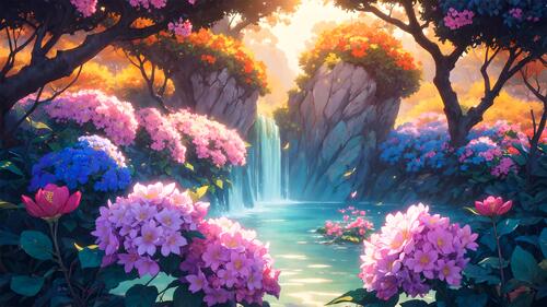 Водопад, полный цветов