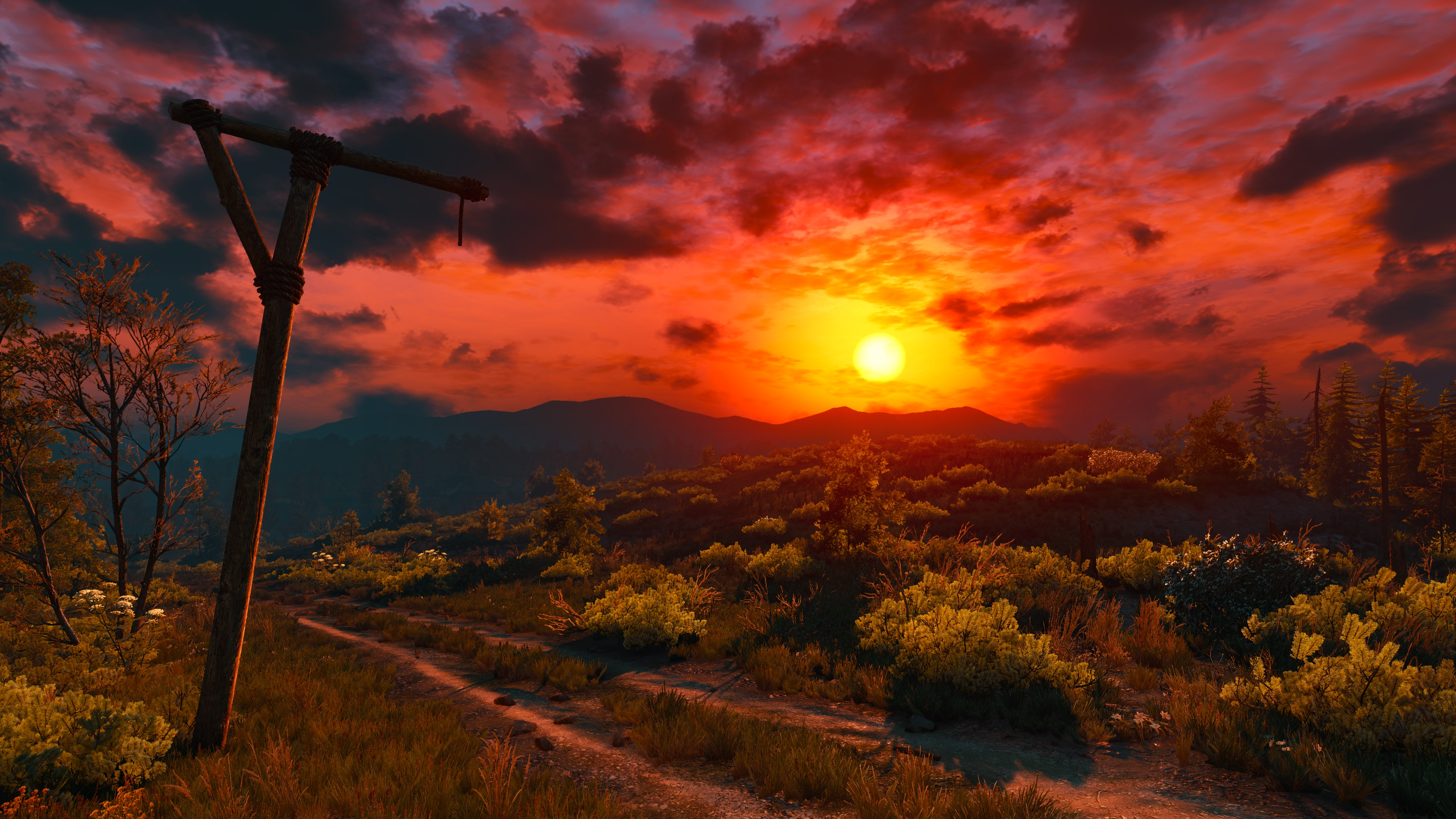 Бесплатное фото Закат солнца в игре Ведьмак 3