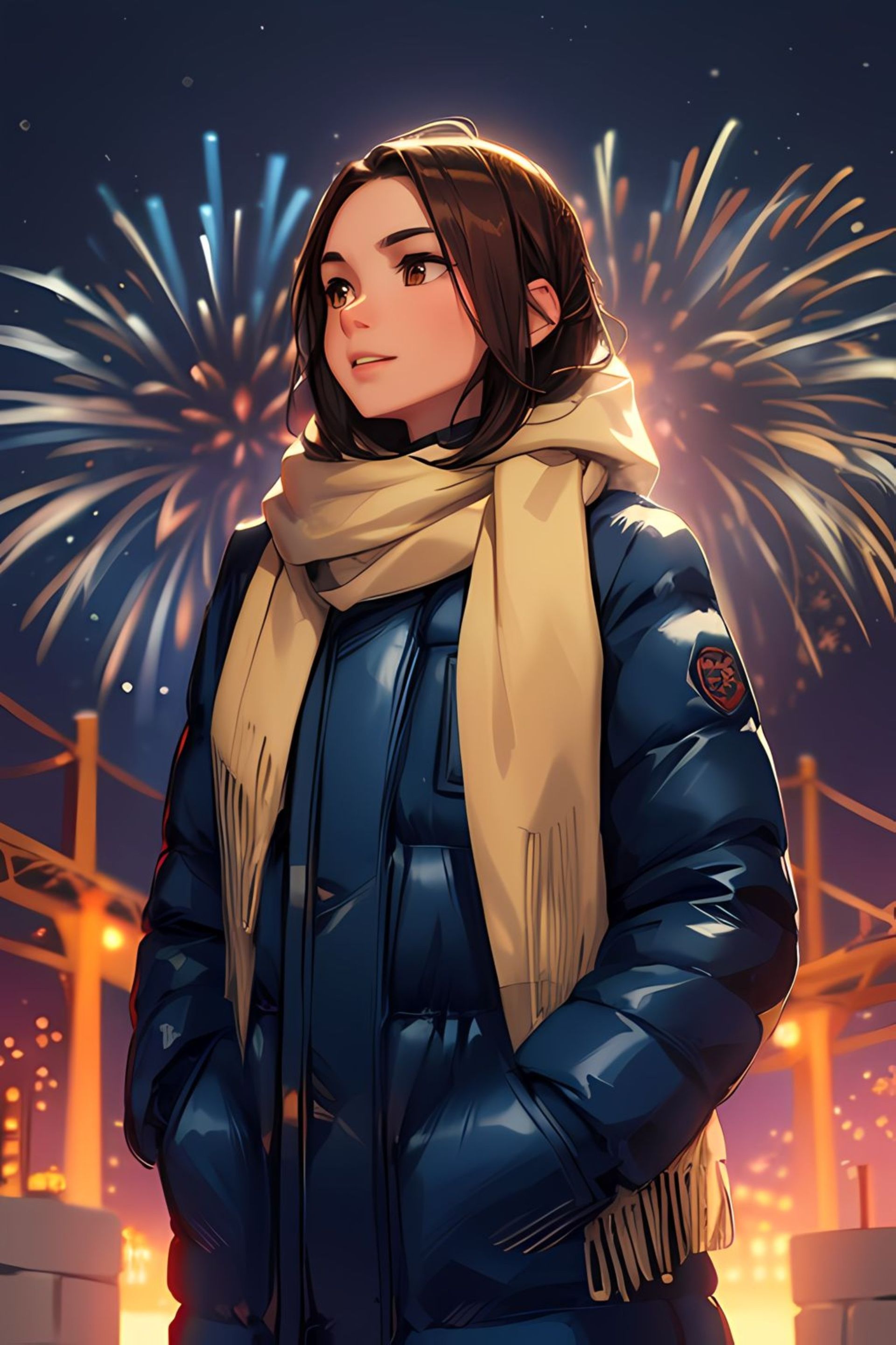 Free photo New Year`s Eve, Anime, Fireworks, Portrait