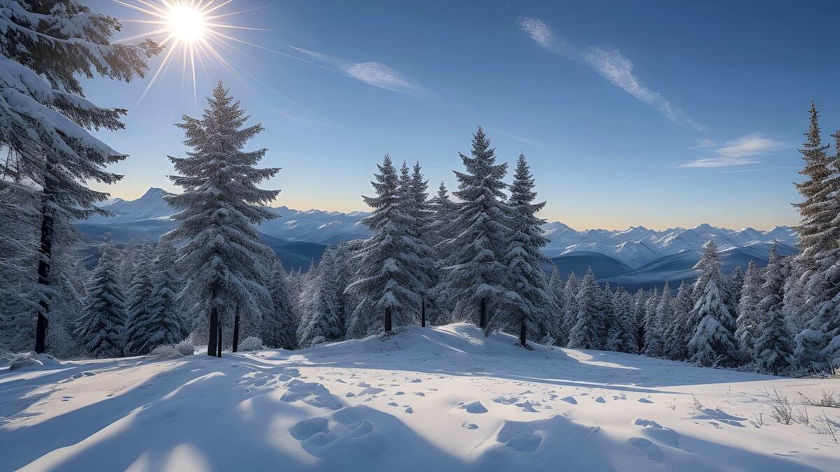 Пейзаж и зимний солнечный день