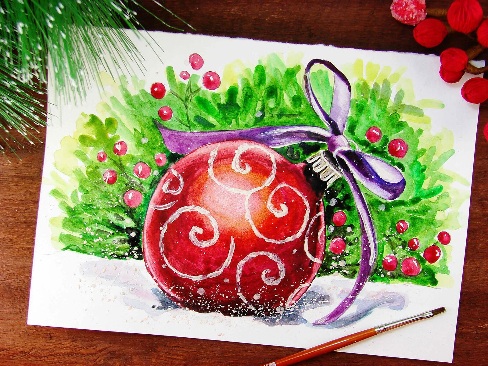 Бесплатное фото Рисунок новогоднего шарика