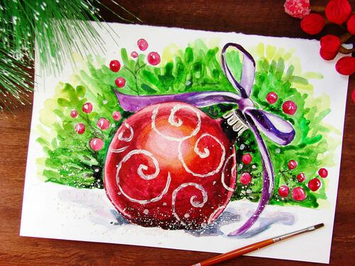 Рисунок новогоднего шарика